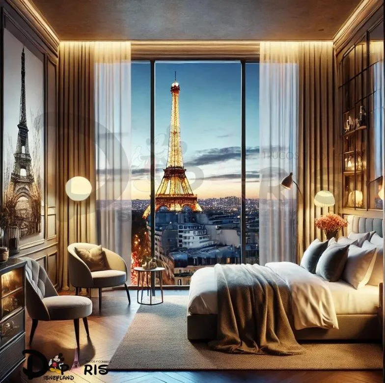 Habitación con vistas a la Torre Eiffel iluminada