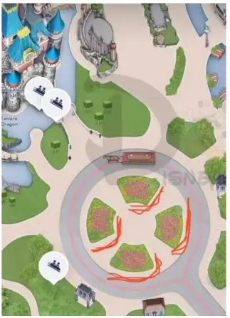Mapa detallado de Disneyland Paris con zona central destacada.