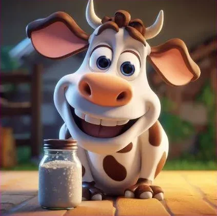 Vaca con botella de leche